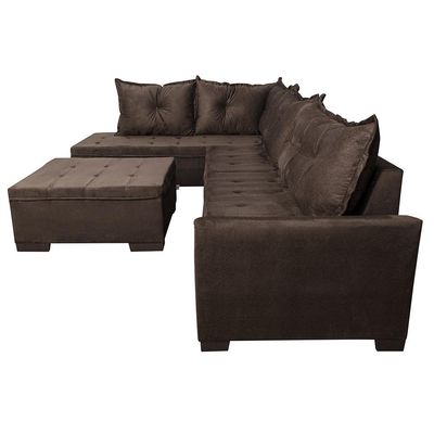 Sofá de Canto 5 Lugares com Chaise Esquerdo Itapema Suede Café