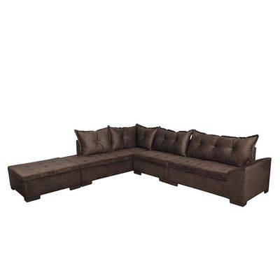 Sofá de Canto 5 Lugares com Chaise Esquerdo Itapema Suede Café