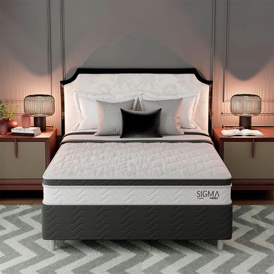 Cama Box com Colchão Casal Sigma Molas Ensacadas (22x138x188) Branco e Cinza