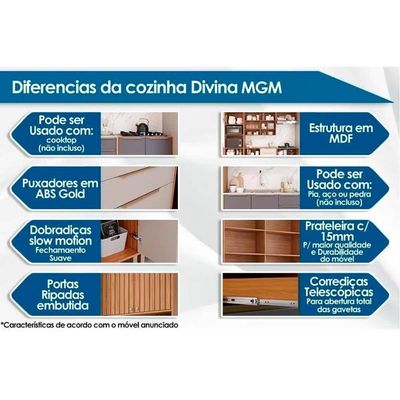 Balcão de Cozinha Divina 3 Portas e 2 Gavetas s/Tampo 120cm Freijo/Titanium - MGM