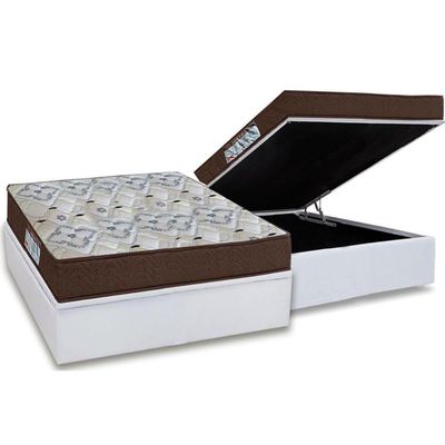 Cama Box Baú Casal: Colchão Anatômico Ortobom D45 / Ep Iso 150 Mega Firme + Base White(138X188)