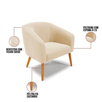 Poltrona Stella Suede Pés Palito Castanho - D'rossi Cor Bege