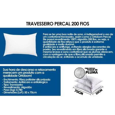 Travesseiro Espuma Percal 4 Unidades p/Fronha (70x50x15) - Ortobom