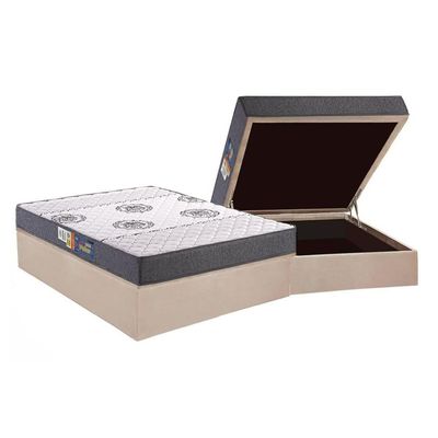 Cama Box Baú Casal: Colchão Espuma D45 Polar Pérola + Base CRC Suede Clean(138x188)