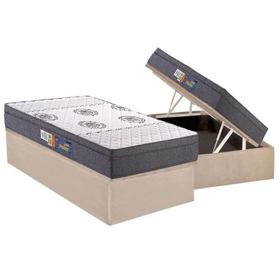 Cama Box Baú Casal: Colchão Espuma D45 Polar Pérola Fort + Base CRC Suede Clean(138x188)