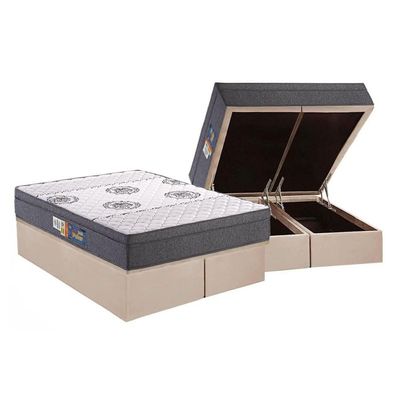 Cama Box Baú Casal: Colchão Espuma D45 Polar Pérola Fort + Base CRC Suede Clean(138x188)