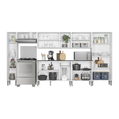 Cozinha Compacta Multimóveis Xangai Blues Fg3282 Com Armário E Balcão Branca/lacca Fumê