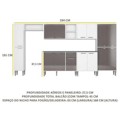 Cozinha Compacta Multimóveis Xangai Blues Fg3282 Com Armário E Balcão Branca/lacca Fumê