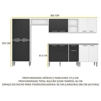 Cozinha Compacta Multimóveis Xangai Jazz Fg3160 Com Armário E Balcão Branca/preta