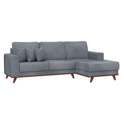 Sofá 4 Lugares Sape com Chaise Direito Veludo Cinza