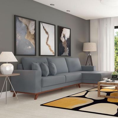 Sofá 4 Lugares Sape com Chaise Direito Veludo Cinza
