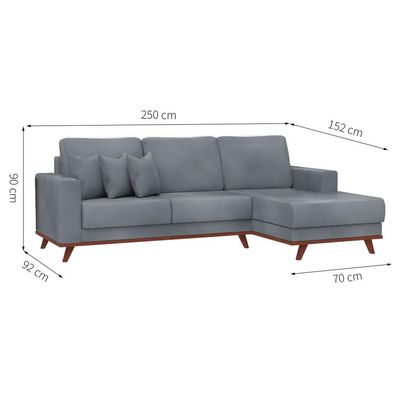 Sofá 4 Lugares Sape com Chaise Direito Veludo Cinza