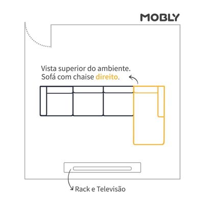 Sofá 4 Lugares Sape com Chaise Direito Veludo Cinza