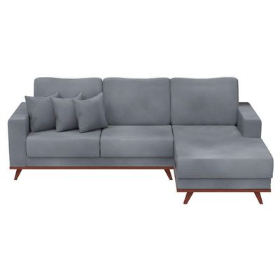 Sofá 4 Lugares Sape com Chaise Direito Veludo Cinza