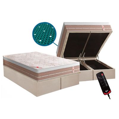 Cama Box Baú King: Colchão Magnético Castor Vibro Massagem Premium + Base CRC Courano Clean(193x203)