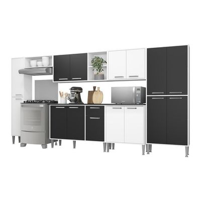 Cozinha Compacta Multimóveis Xangai Blues Fg3161 Com Armário E Balcão Branca/preta