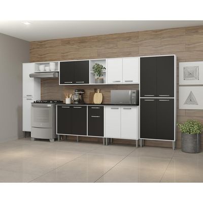 Cozinha Compacta Multimóveis Xangai Blues Fg3161 Com Armário E Balcão Branca/preta