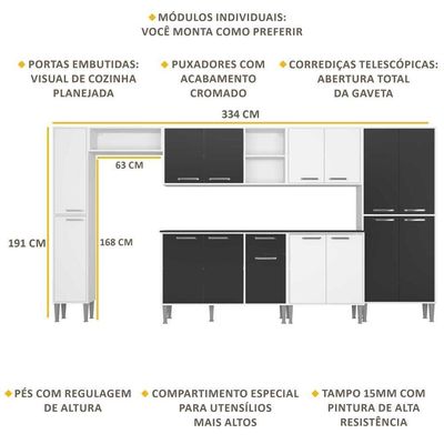 Cozinha Compacta Multimóveis Xangai Blues Fg3161 Com Armário E Balcão Branca/preta