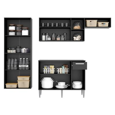 Cozinha Completa Compacta Balcão Preto