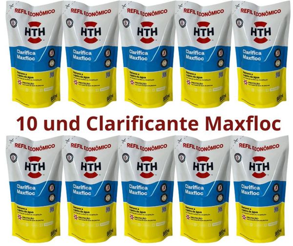 Kit 10 HTH Clarificante Maxfloc Floculante Auxiliar Filtração 900ml