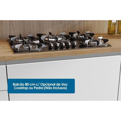 Balcão Cozinha p/Cooktop Rainha 1 Porta Basculante e 1 Gaveta c/ Tampo 80cm Branca/Nature - Nesher