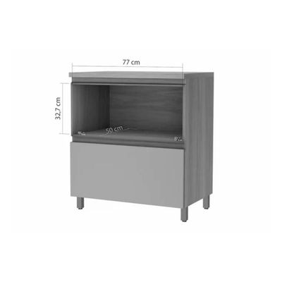 Balcão Cozinha p/Cooktop Rainha 1 Porta Basculante e 1 Gaveta c/ Tampo 80cm Branca/Nature - Nesher