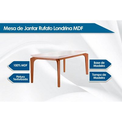 Mesa de Sala Jantar Londrina + Tampo Madeirado Reto 120x80cm Off White/Imbuia - Rufato