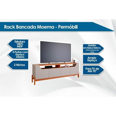 Home para TV Moema Tv até 70 Polegadas c/ 4 Portas Off White/Nature - Permóbili