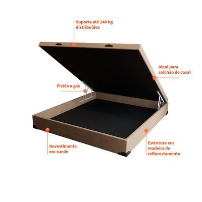Base para Cama Box Casal Maci com Baú Suede (47x138x188) Bege