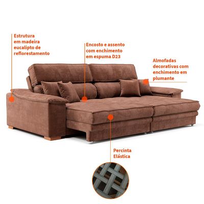 Sofá 3 Lugares Retrátil e Reclinável Lupin Velosuede Marrom