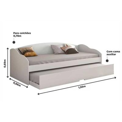 Sofá Cama Solteiro Funny III c/ Auxiliar Branco - Conquista
