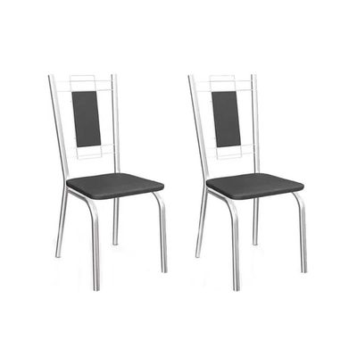 Cadeira de Cozinha Florença 2C005 Kit 2 Un Cromado/Courano Preto - Kappesberg