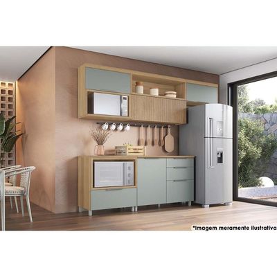 Gabinete de Cozinha Modulado Balcão Marquesa Forno 1 Gaveta c/ Tampo 80cm Nature/Verde - Nesher