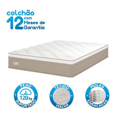 Colchão Casal Umaflex Milão com Euro Pillow e Molas Ensacadas 30x138x188 – Bege/Branco