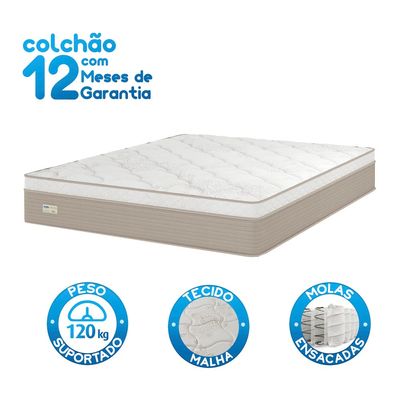 Colchão Queen Size Umaflex Milão com Euro Pillow e Molas Ensacadas 30x158x198 – Bege/Branco