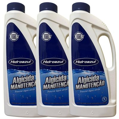 03 Algicida Manutenção Para Piscinas Hidroazul 01 Litro