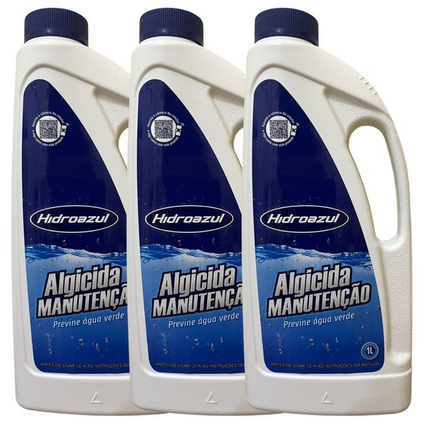 03 Algicida Manutenção Para Piscinas Hidroazul 01 Litro