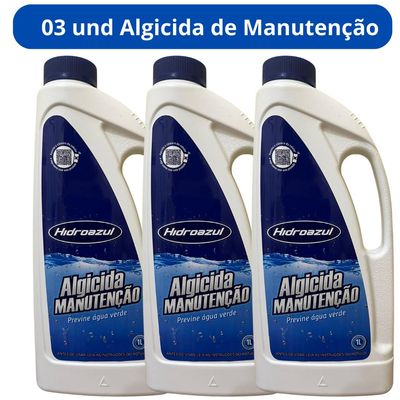 03 Algicida Manutenção Para Piscinas Hidroazul 01 Litro