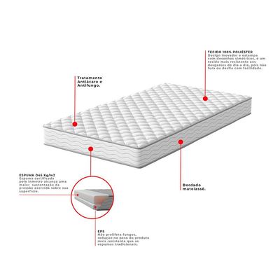 Cama Box com Colchão Solteirão Howie Espuma D45 (17x96x203) Branco e Cinza