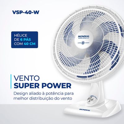 Ventilador de Mesa Mondial 6 Pás Super Power VSP-40-W - 40cm 127V UNICA