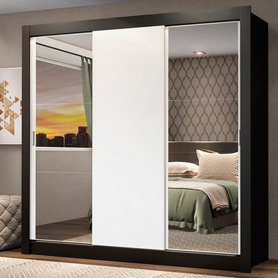 Guarda Roupa Casal Mônaco 3 Portas de Correr Espelhos Madesa