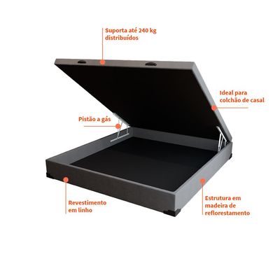 Base para Cama Box Casal Martin Premium com Baú Linho (47x138x188 cm) Cinza