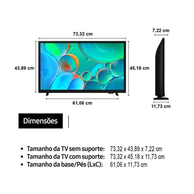 Smart TV 32" HD Samsung H5000F Sistema Operacional Tizen HDR PurColor