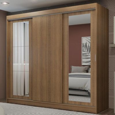 Guarda Roupa Casal Kansas 3 Portas com Espelhos Madesa