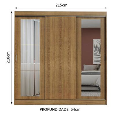 Guarda Roupa Casal Kansas 3 Portas com Espelhos Madesa