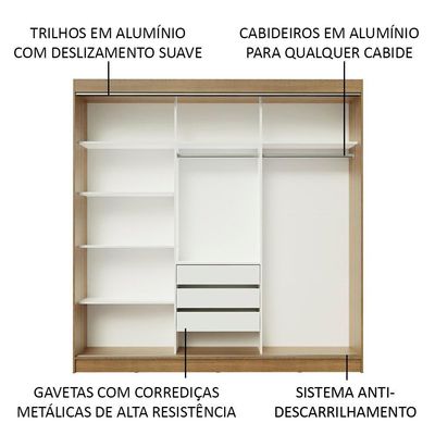 Guarda Roupa Casal Kansas 3 Portas com Espelhos Madesa