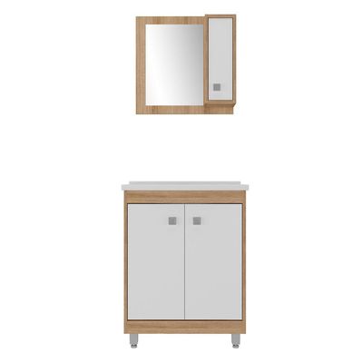 Gabinete Banheiro Com Cuba 60cm Castanho Argel/branco