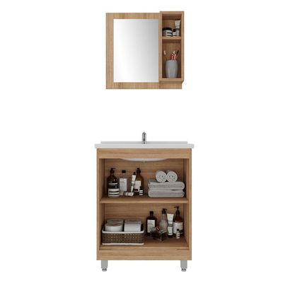 Gabinete Banheiro Com Cuba 60cm Castanho Argel/branco