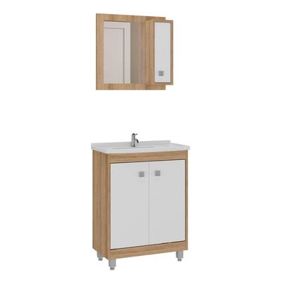 Gabinete Banheiro Com Cuba 60cm Castanho Argel/branco