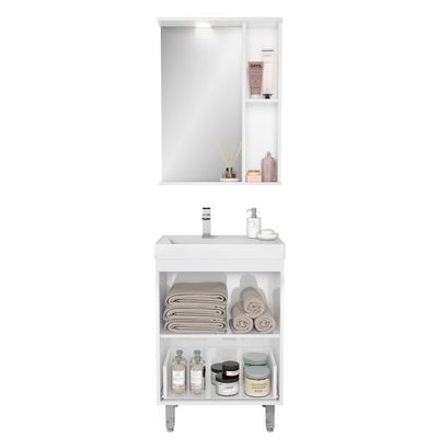 Gabinete Banheiro Com Cuba E Espelheira Branco/legno Crema